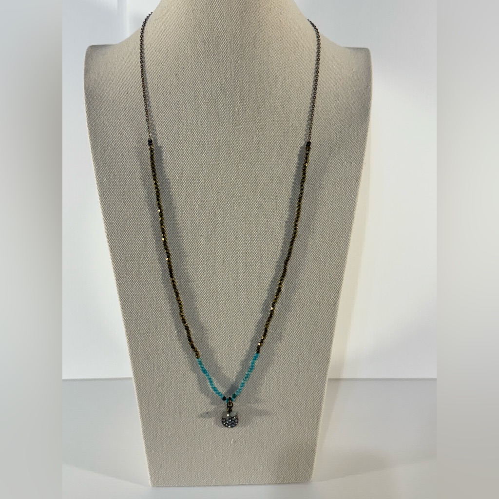 American Eagle Outfitters Aeo Pendant Necklace Turquoise Brass Bead Rhinestone